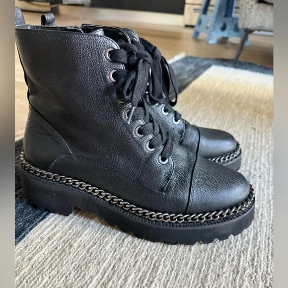 Vince Camuto Black Ankle Boots with Chain Detail - Picture 1 of 3